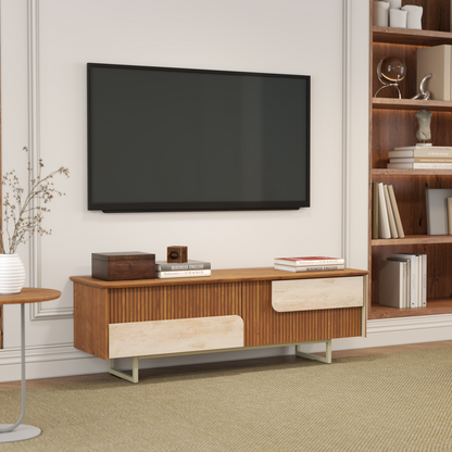 Celias Rustic Fluted Chestnut Marble TV Media Unit