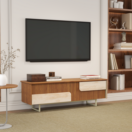 Celias Rustic Fluted Chestnut Marble TV Media Unit