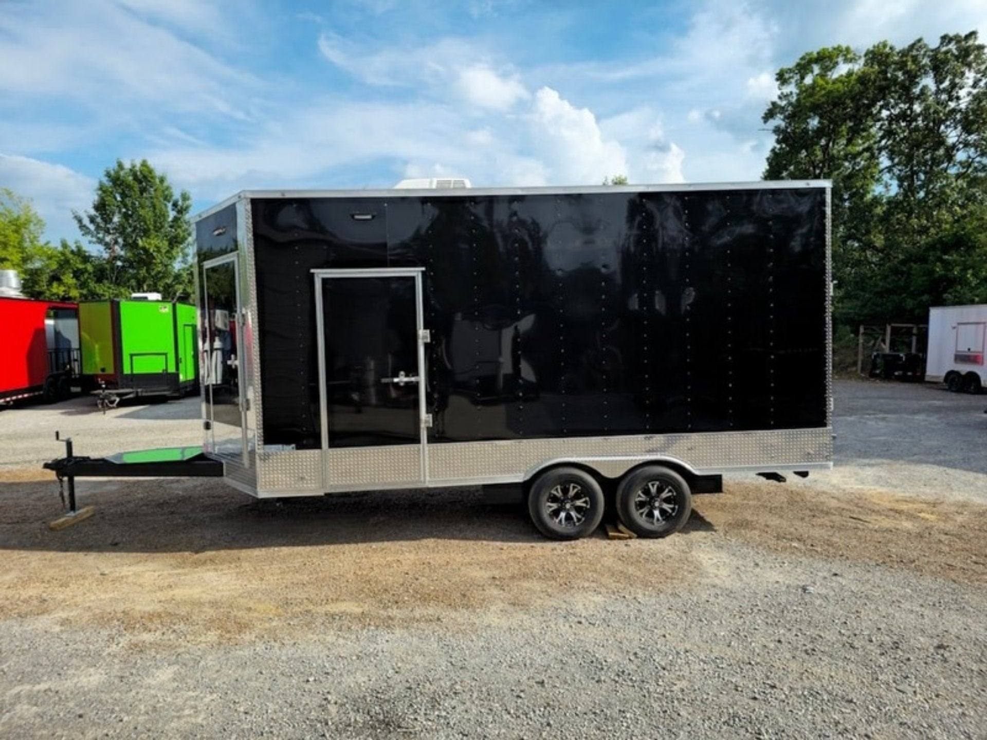 Custom Enclosed Trailer 8.5′ X 18′ Black W Silver Trim Display Show Event - Image 4