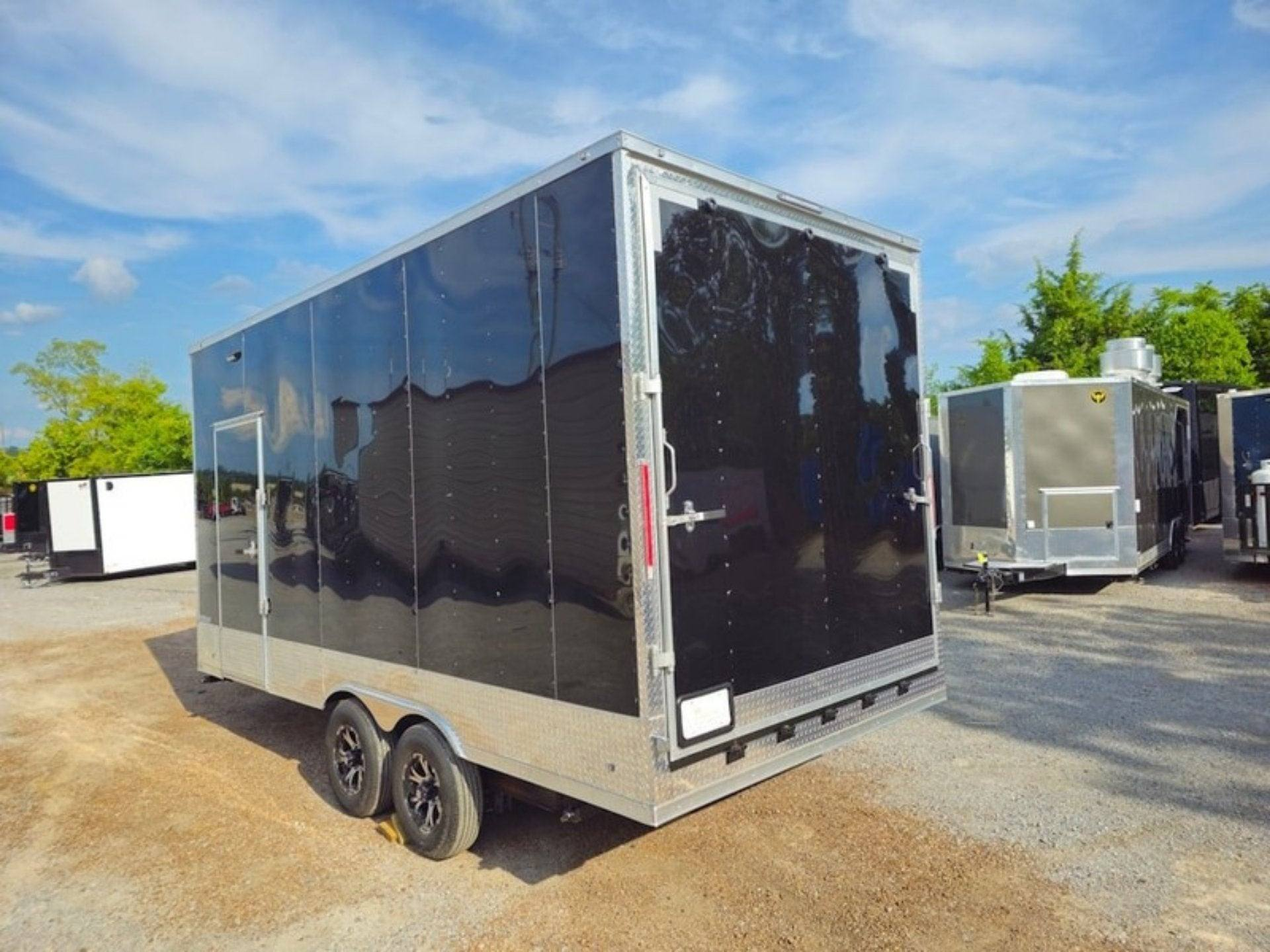 Custom Enclosed Trailer 8.5′ X 18′ Black W Silver Trim Display Show Event - Image 5