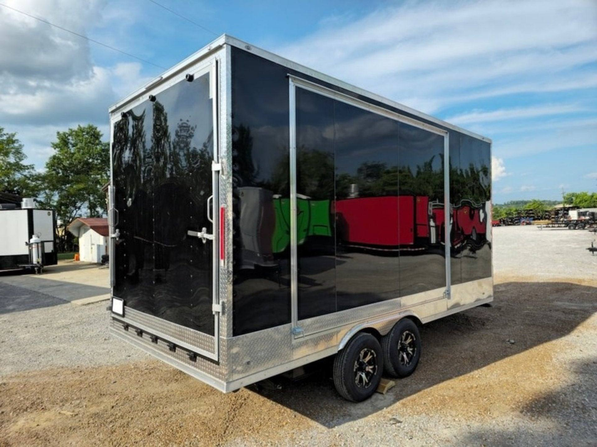 Custom Enclosed Trailer 8.5′ X 18′ Black W Silver Trim Display Show Event - Image 7