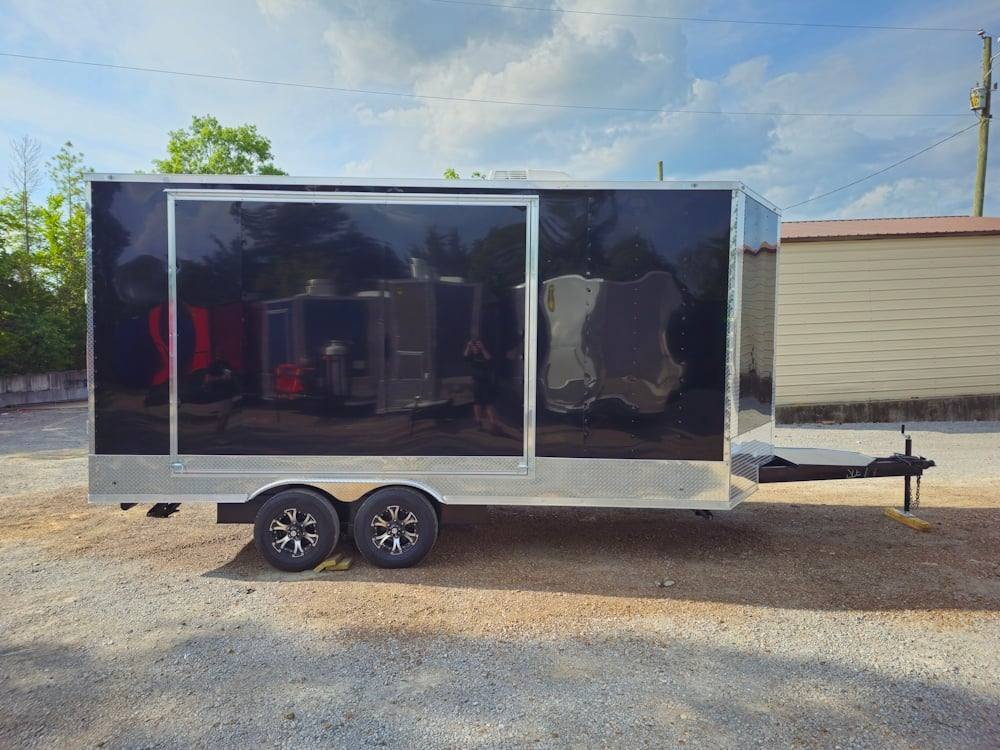 Custom Enclosed Trailer 8.5′ X 18′ Black W Silver Trim Display Show Event - Image 8