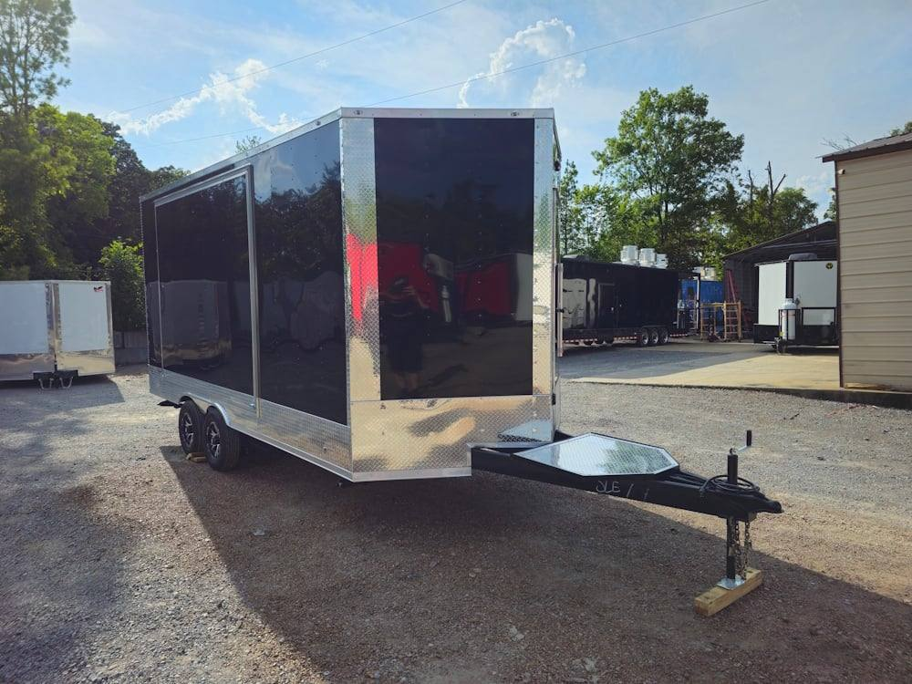 Custom Enclosed Trailer 8.5′ X 18′ Black W Silver Trim Display Show Event - Image 9