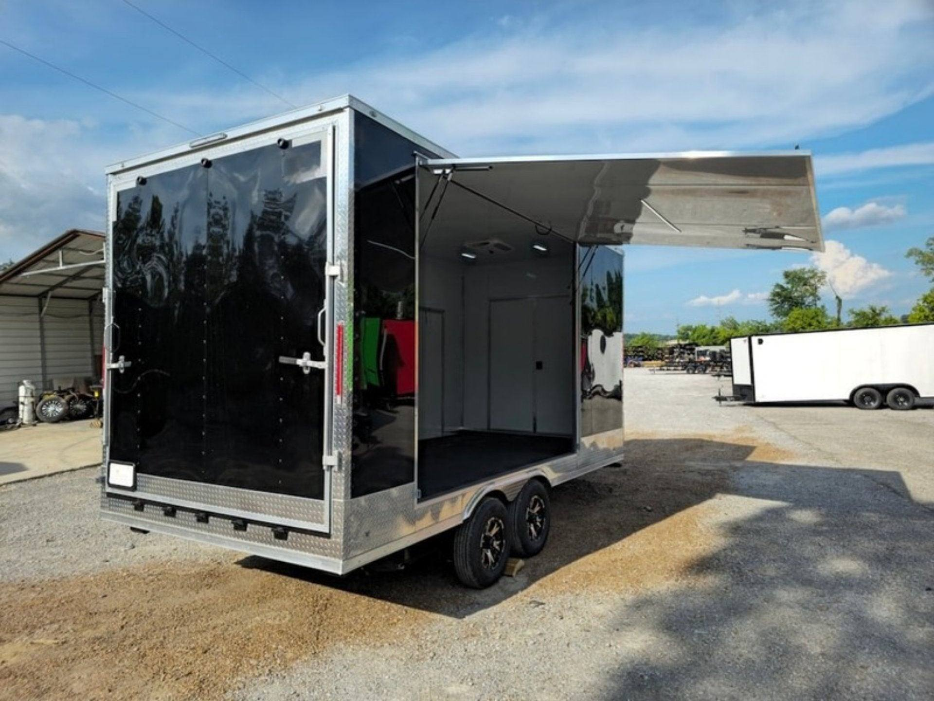 Custom Enclosed Trailer 8.5′ X 18′ Black W Silver Trim Display Show Event - Image 10