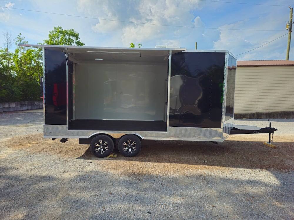 Custom Enclosed Trailer 8.5′ X 18′ Black W Silver Trim Display Show Event - Image 11