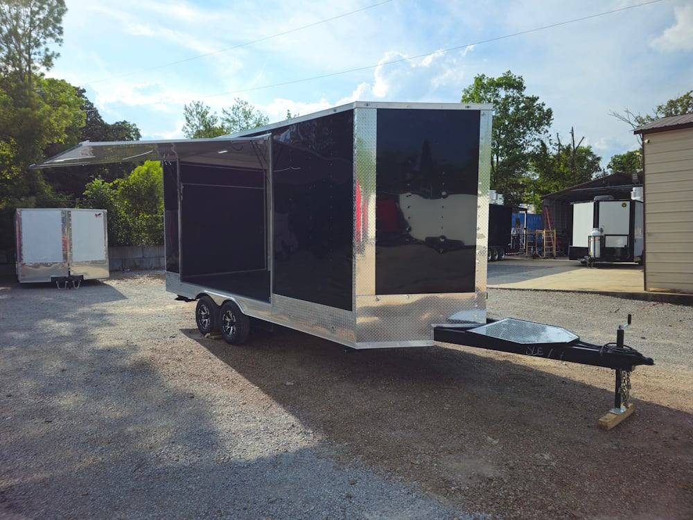 Custom Enclosed Trailer 8.5′ X 18′ Black W Silver Trim Display Show Event - Image 12