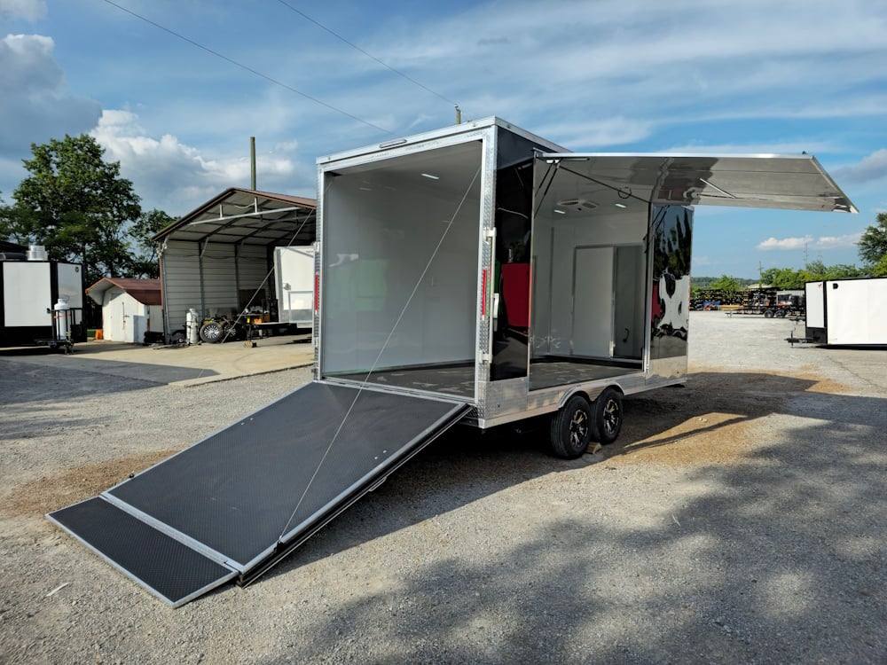Custom Enclosed Trailer 8.5′ X 18′ Black W Silver Trim Display Show Event - Image 13