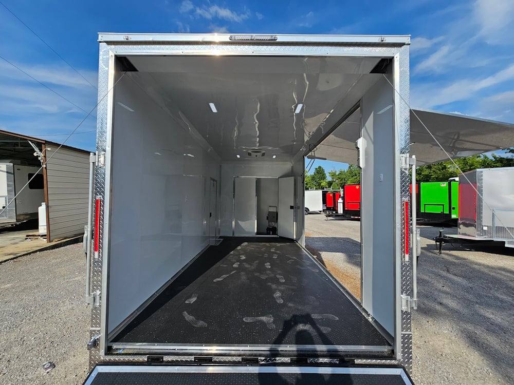 Custom Enclosed Trailer 8.5′ X 18′ Black W Silver Trim Display Show Event - Image 16