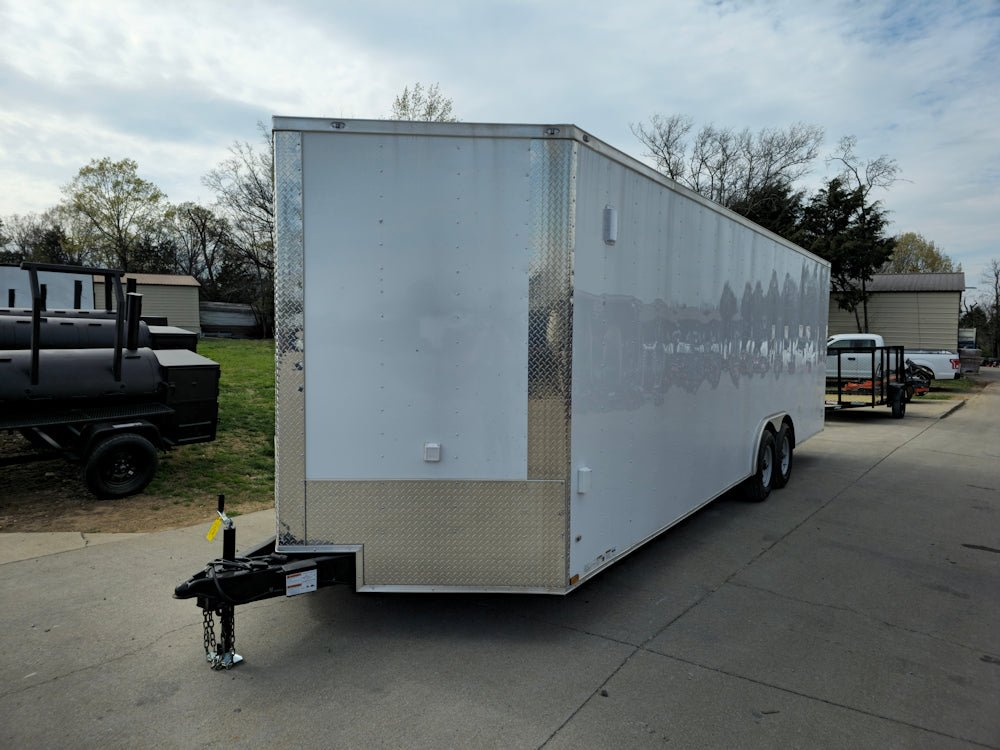 8.5×26 V-Nose White Enclosed Trailer (2) 7K Axles 50 AMP Electrical Package & Cabinets - Image 3