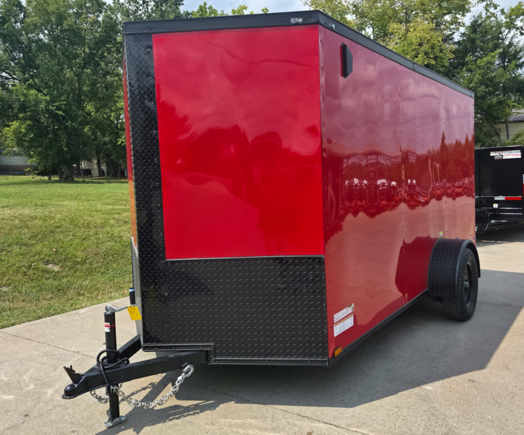 6×12 Enclosed Trailer Red V-Nose Blackout Package 3,500lb Axle Storage