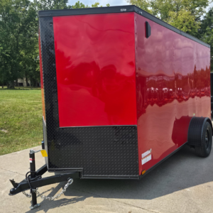 6×12 Enclosed Trailer Red V-Nose Blackout Package 3,500lb Axle Storage
