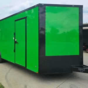 8.5×24 V Nose Neon Green Enclosed Trailer (2) 5200 LB Axles With Brakes 7 Ft Interior Height With Black Out Package