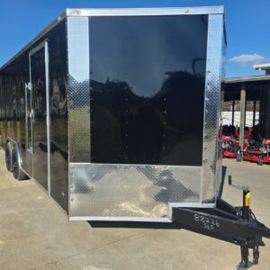8.5×20 Black V-Nose Enclosed Trailer with Silver ATP (2) 52000lb Axles