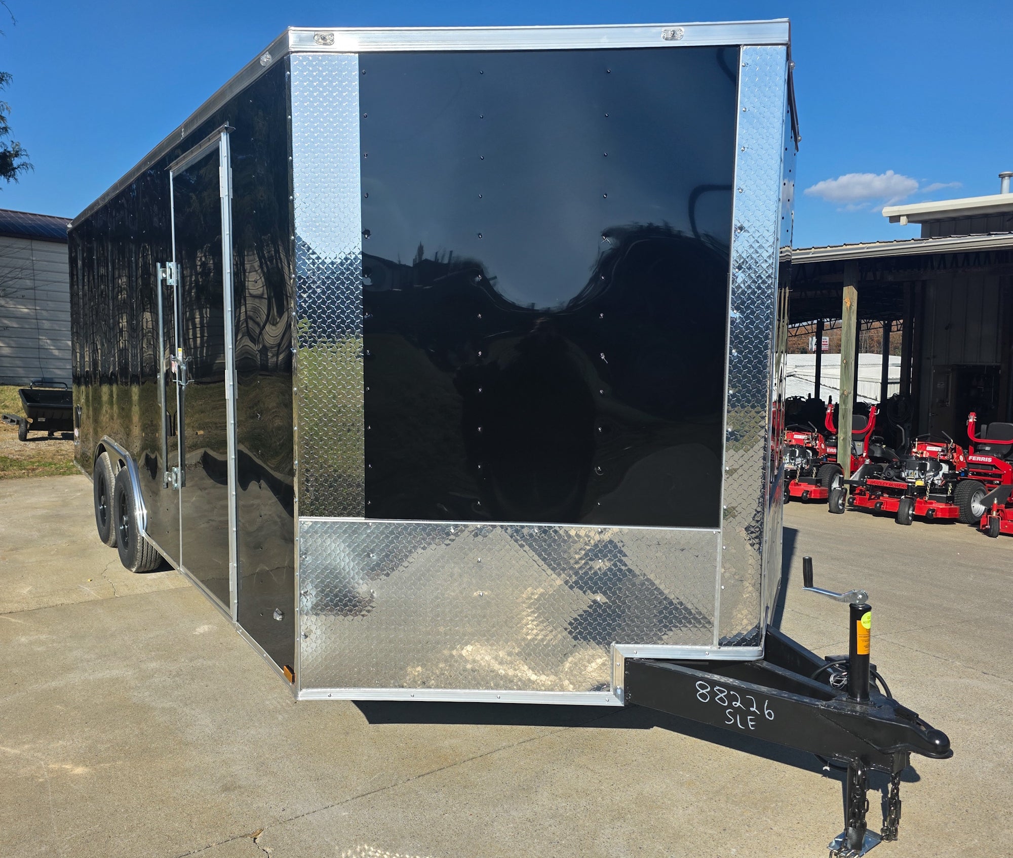 8.5×20 Black V-Nose Enclosed Trailer with Silver ATP (2) 52000lb Axles