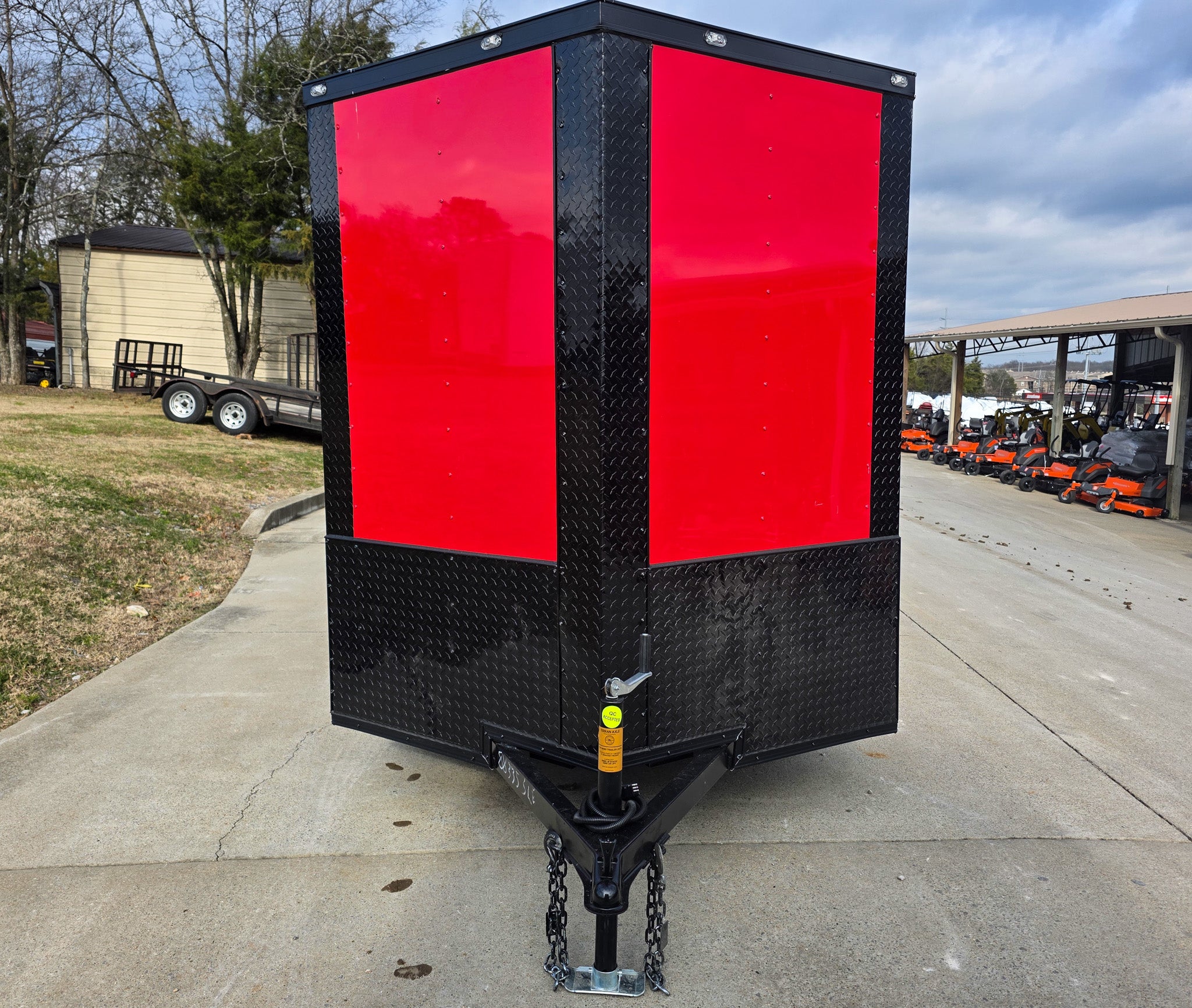 6×12 Enclosed Trailer Red V-Nose Blackout Package (1) 3,500lb Axle with Windows - Image 2