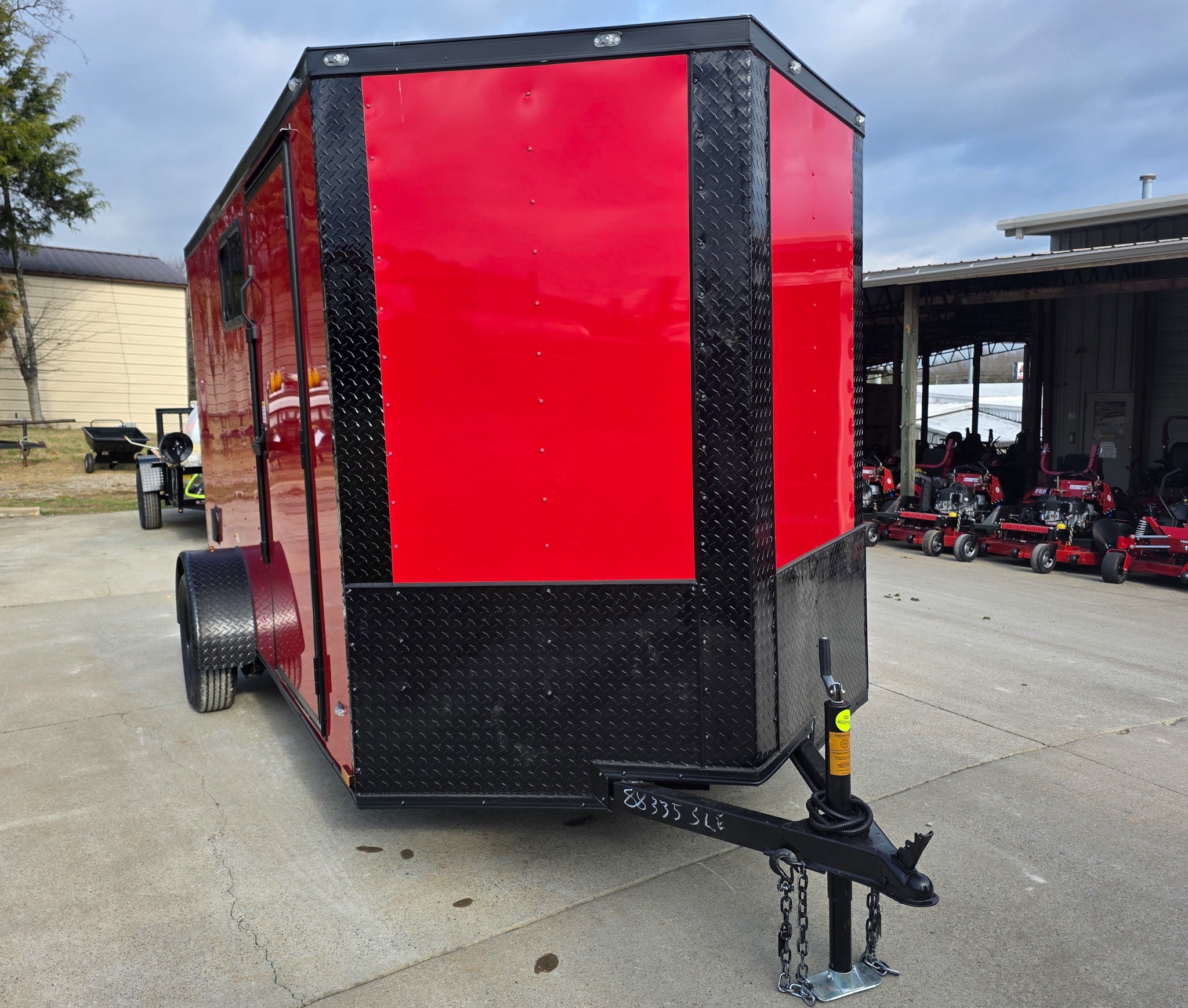 6×12 Enclosed Trailer Red V-Nose Blackout Package (1) 3,500lb Axle with Windows - Image 3