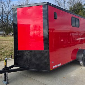 6×12 Enclosed Trailer Red V-Nose Blackout Package (1) 3,500lb Axle with Windows