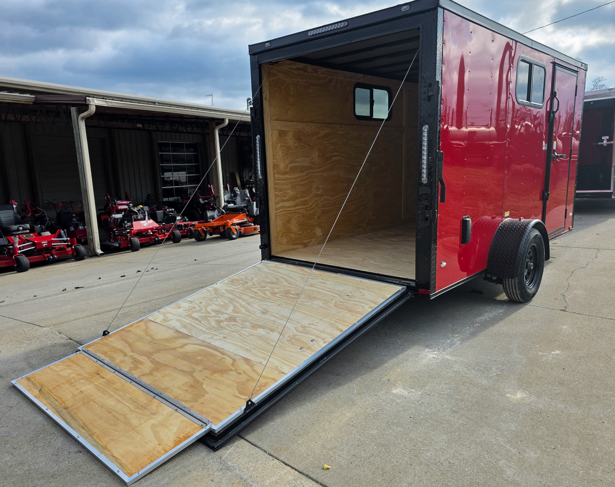 6×12 Enclosed Trailer Red V-Nose Blackout Package (1) 3,500lb Axle with Windows - Image 9