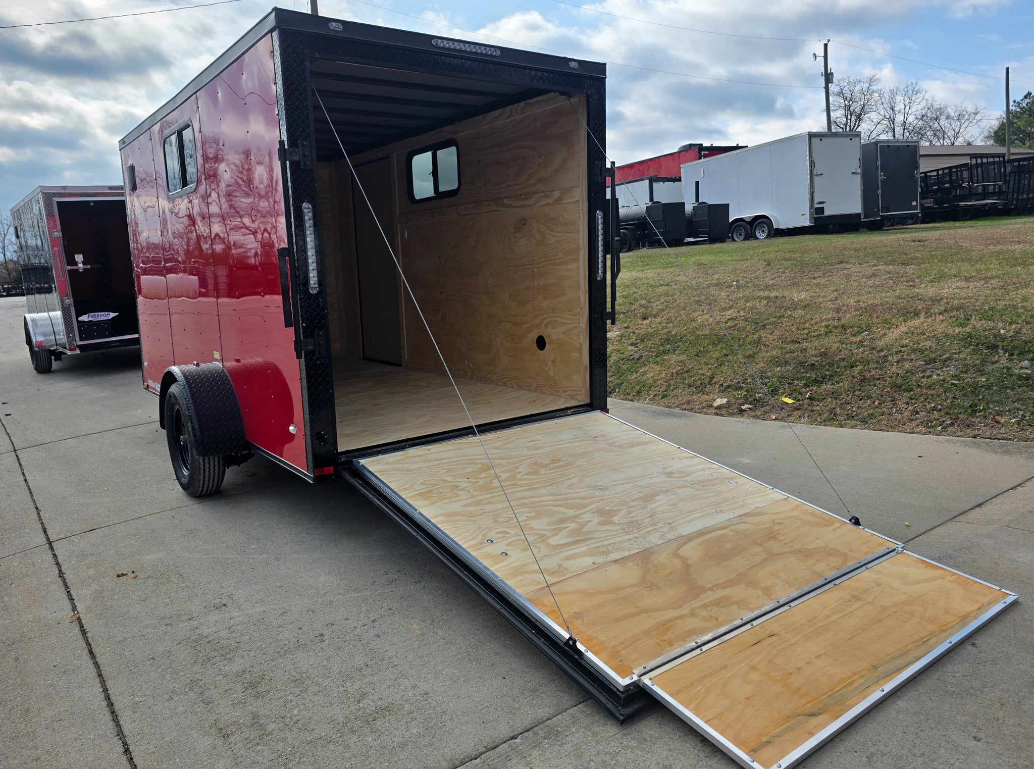 6×12 Enclosed Trailer Red V-Nose Blackout Package (1) 3,500lb Axle with Windows - Image 11