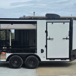 7′ x 14′ White V-Nose Hybrid Enclosed Trailer with 6′ Gate