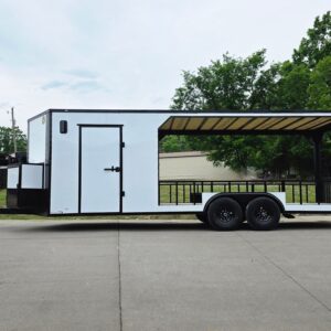 8.5’X24′ White Hybrid Enclosed Trailer W/ Roof Covered Deck and Gen box (2)7,000lb Axles
