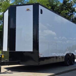 8.5’x20′ White V-Nose Enclosed Trailer with Blackout Package 2-5200lb Axles