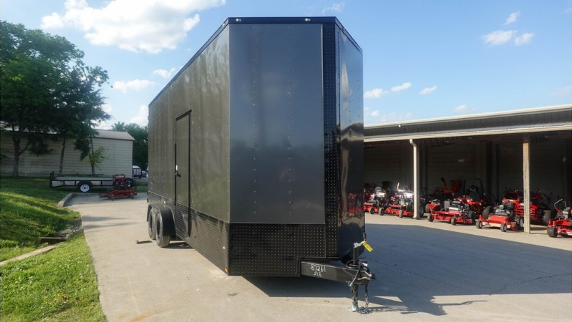 7×20 V Nose Charcoal With Black Out Trim Enclosed Trailer (2) 3500 LB Axles 9 Ft Interior height Barn Doors