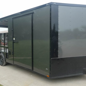8.5×20 Charcoal Blackout Trim VNose Hybrid Enclosed Trailer Roof (2) 3500lb Axles 50 AMP Electrical Package