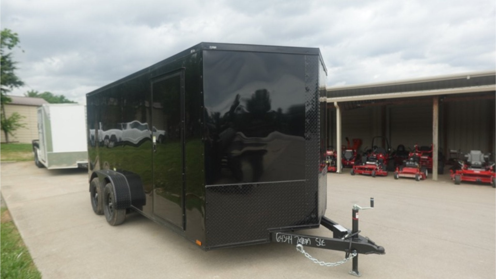 7×16 Enclosed Trailer Black V-Nose Blackout Pkg Tandem Axle Storage 6.4 Interior Height