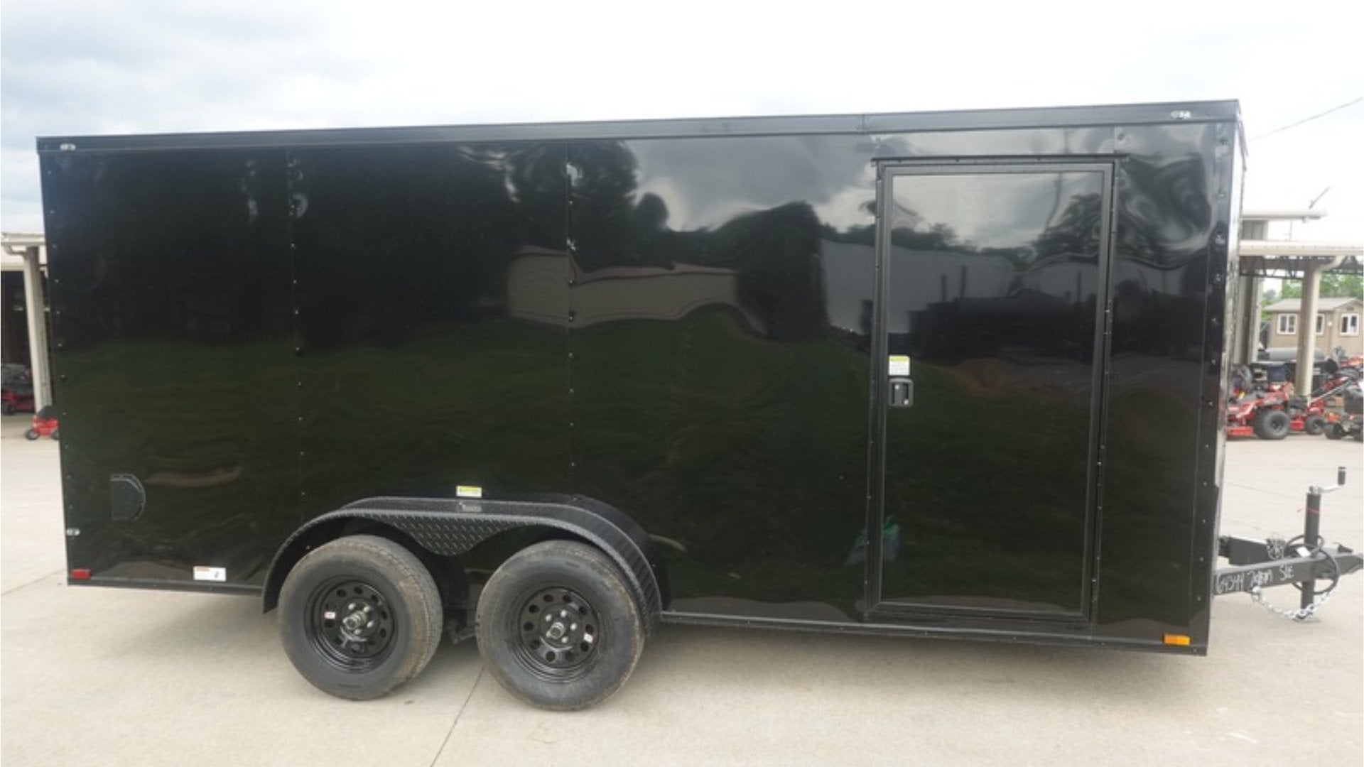 7×16 Enclosed Trailer Black V-Nose Blackout Pkg Tandem Axle Storage 6.4 Interior Height - Image 3