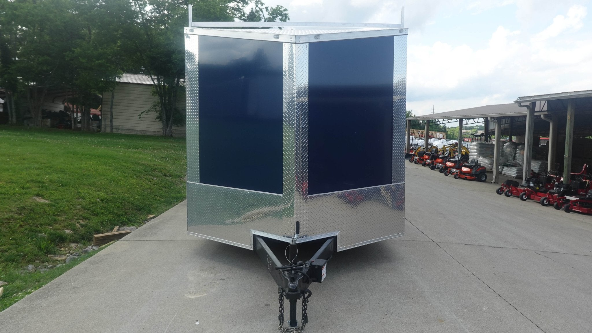8.5×24 Blue V-Nose Slant Top Enclosed Trailer (2) 5200lb Axles Ladder Racks - Image 2