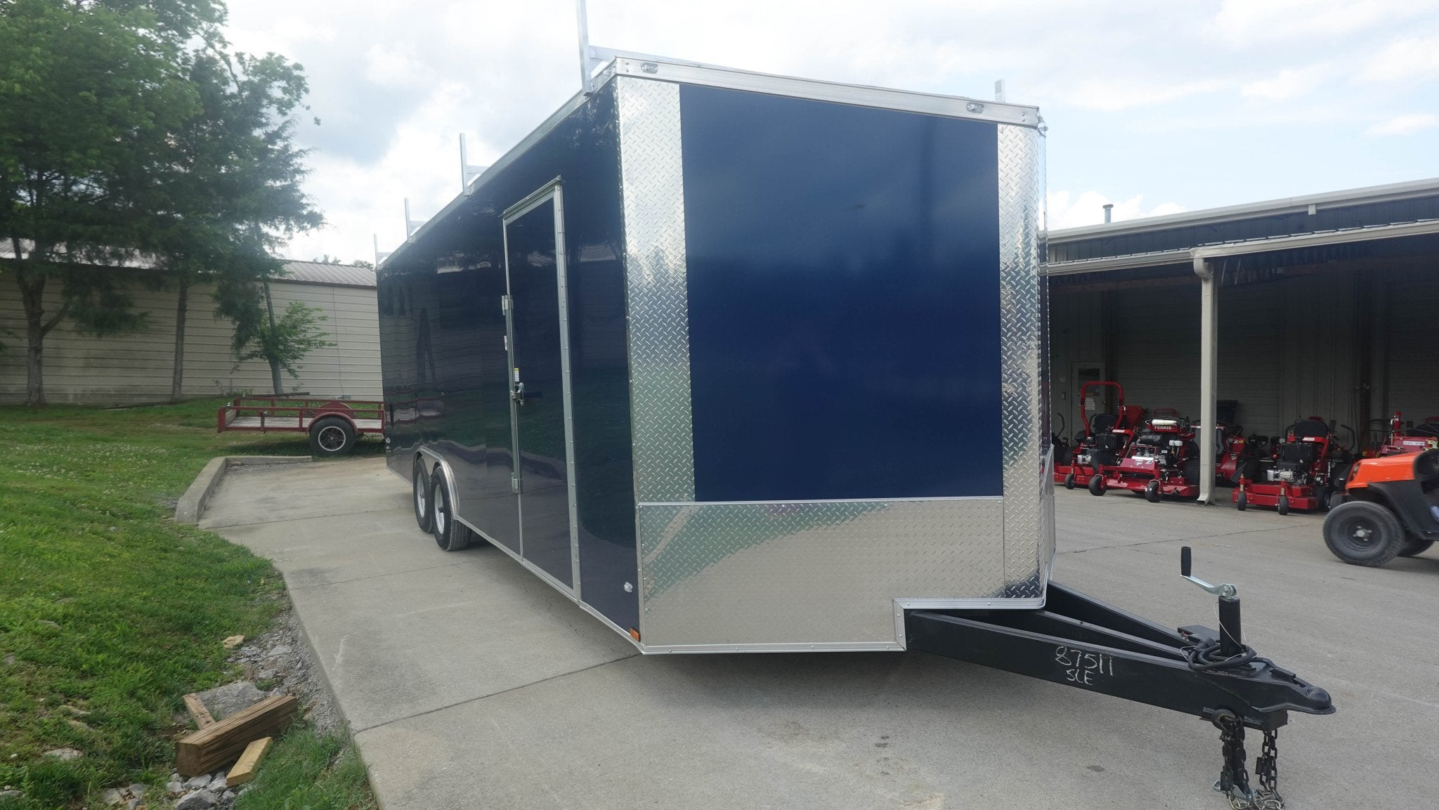 8.5×24 Blue V-Nose Slant Top Enclosed Trailer (2) 5200lb Axles Ladder Racks - Image 3