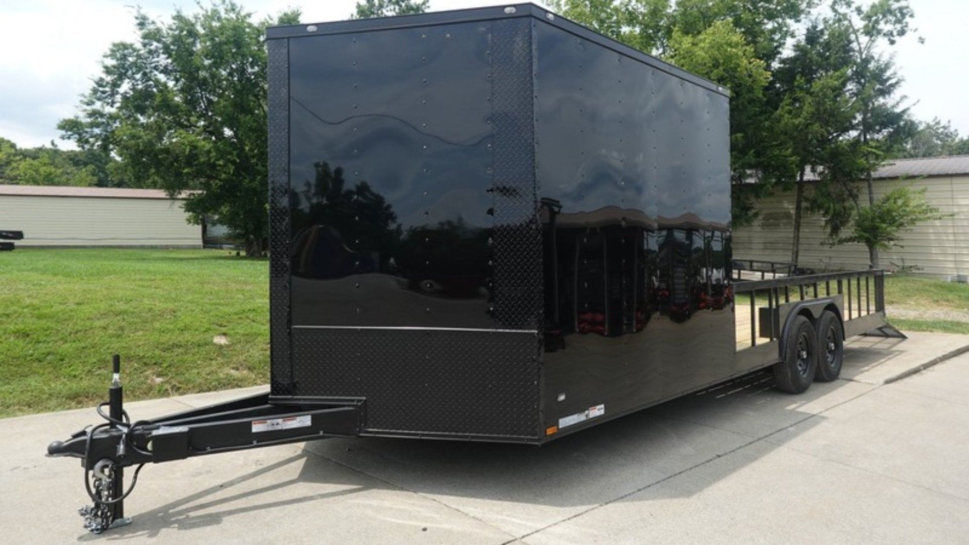 8.5×24 Black W/Black Out Hybrid Enclosed Trailer V-Nose (2) 7,000lb With Rails