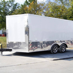 8.5×14 V-Nose Enclosed Trailer – Diamond Plate Floor Storage