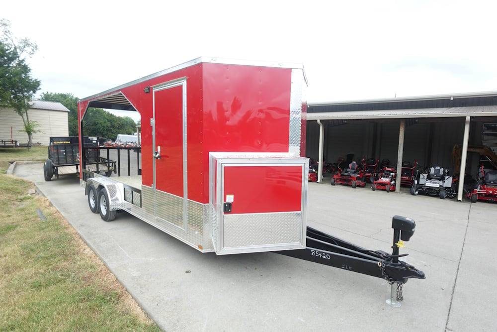 Enclosed Trailer 7′ X 20′ Red Hybrid Motorcycle Event With Roof