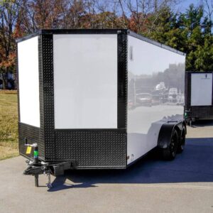 7×14 Enclosed Trailer White V-Nose Blackout Package (2) 3,500lb Axles