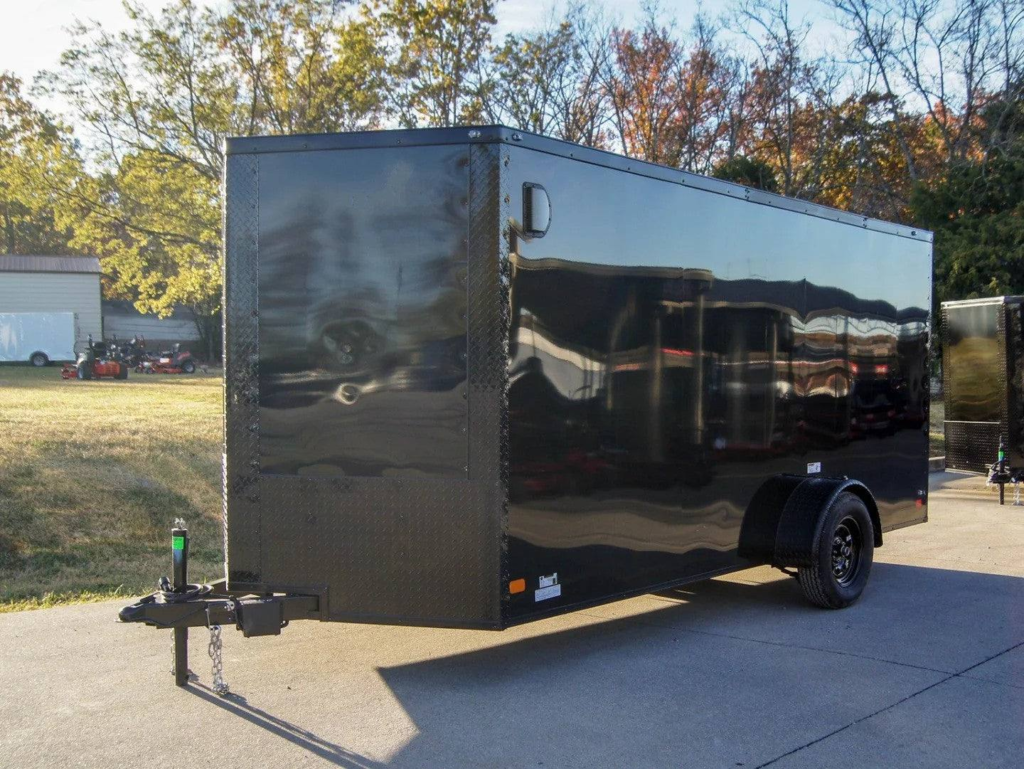 7×14 Enclosed Trailer Black V-Nose Blackout Package 3,500lb Axle Storage