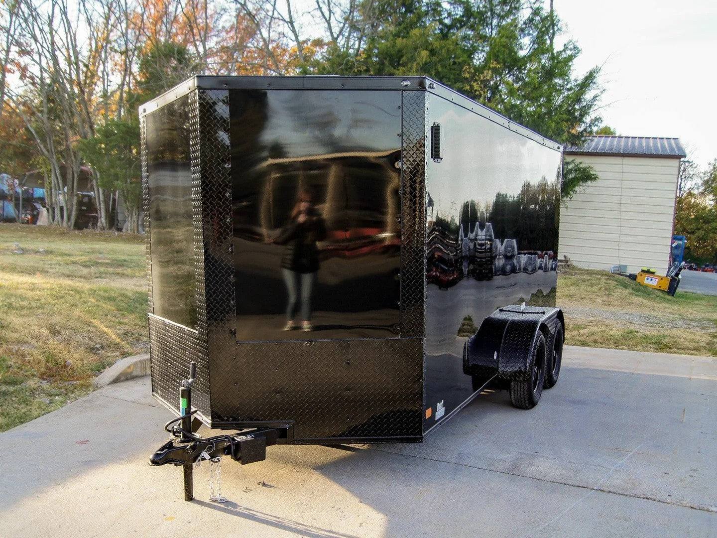 7×14 Enclosed Trailer Black V-Nose Blackout Package Storage (2) 3,500lb Axles - Image 2