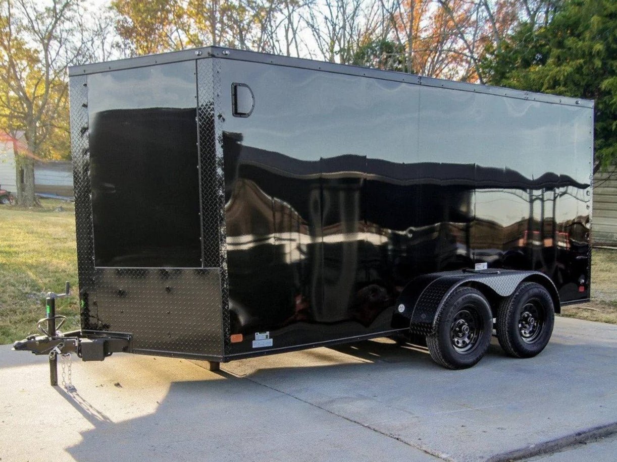 7×14 Enclosed Trailer Black V-Nose Blackout Package Storage (2) 3,500lb Axles