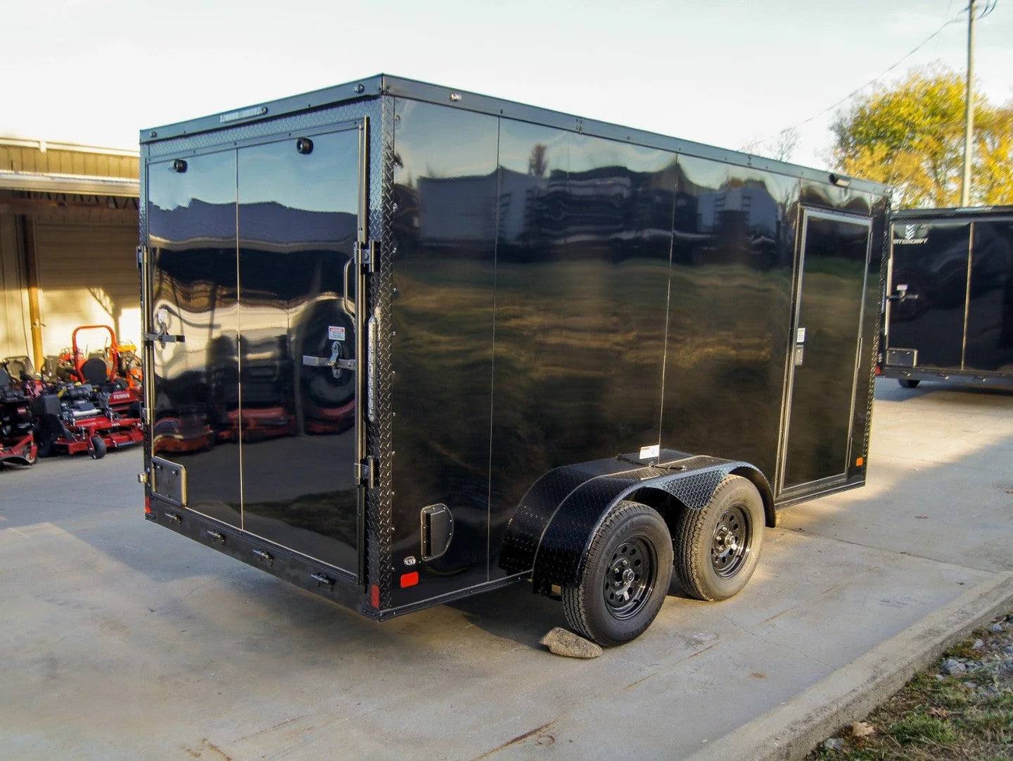 7×14 Enclosed Trailer Black V-Nose Blackout Package Storage (2) 3,500lb Axles - Image 3