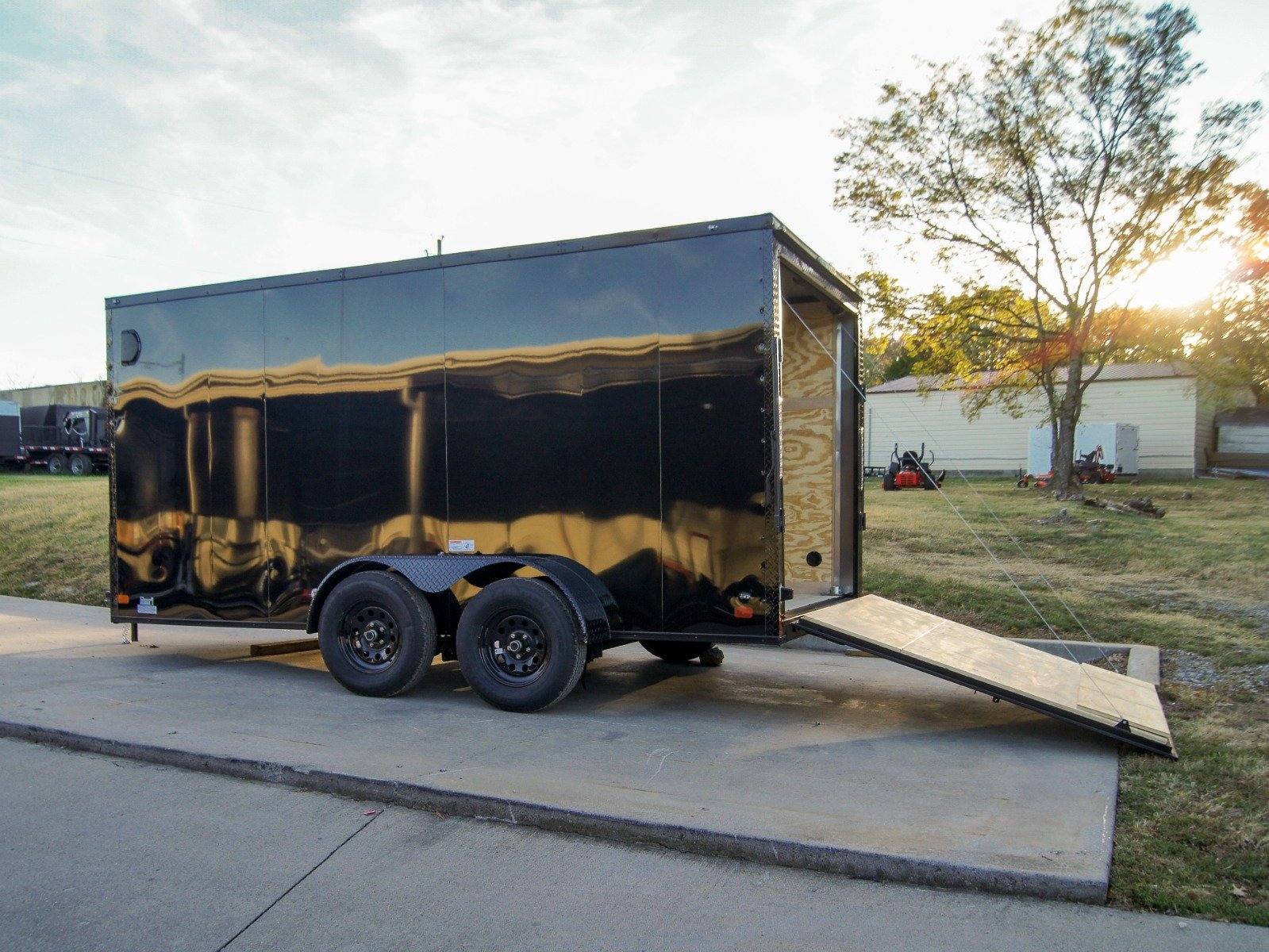 7×14 Enclosed Trailer Black V-Nose Blackout Package Storage (2) 3,500lb Axles - Image 13