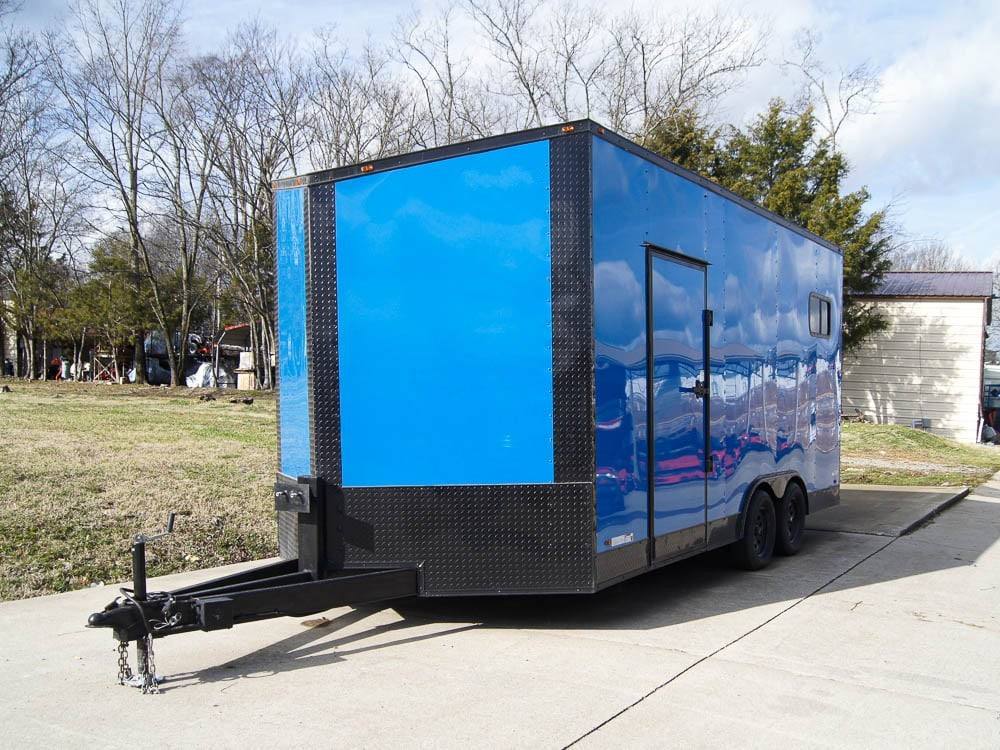 8.5×18 Blue V-Nose Slant Top Enclosed Trailer with Blackout Package - Image 2