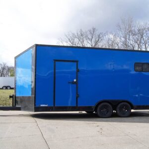 8.5×18 Blue V-Nose Slant Top Enclosed Trailer with Blackout Package