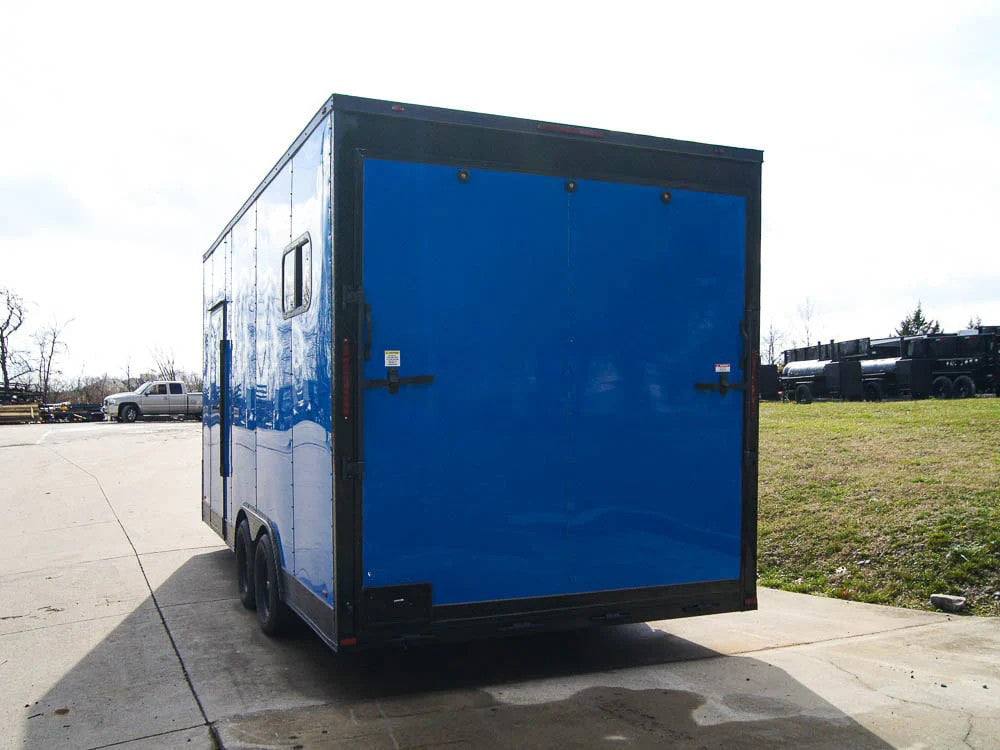 8.5×18 Blue V-Nose Slant Top Enclosed Trailer with Blackout Package - Image 7