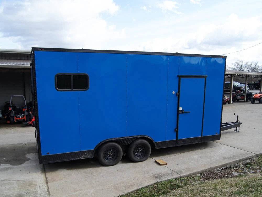 8.5×18 Blue V-Nose Slant Top Enclosed Trailer with Blackout Package - Image 6