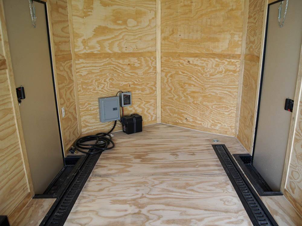 8.5×18 Blue V-Nose Slant Top Enclosed Trailer with Blackout Package - Image 24