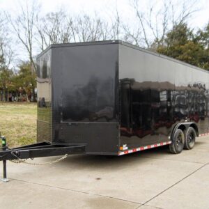 8.5×18 Black V-Nose Enclosed Trailer with Extended Tongue and Blackout Package (2) 3,500lb Axles