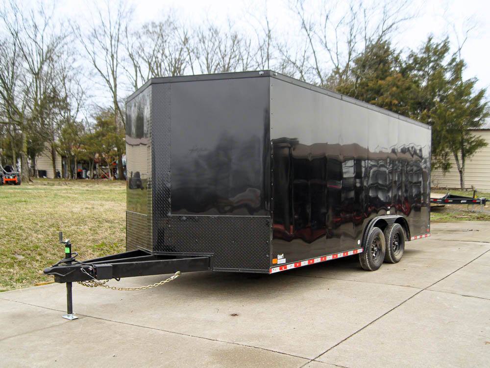 8.5×18 Black V-Nose Enclosed Trailer with Extended Tongue and Blackout Package (2) 3,500lb Axles