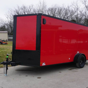 7×12 Enclosed Trailer Red V-Nose Blackout Package 3,500lb Axle Storage