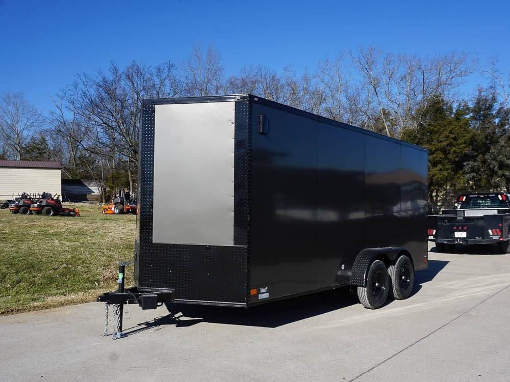 7×16 Enclosed Trailer Charcoal V-Nose Blackout Package Tandem Axle Storage - Image 3